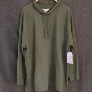 Time and Tru Green Cowel Neck Tunic Sweatshirt